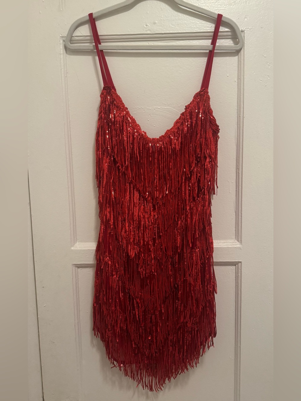 Fashion Nova Red Sequin Fringe Slip Dress